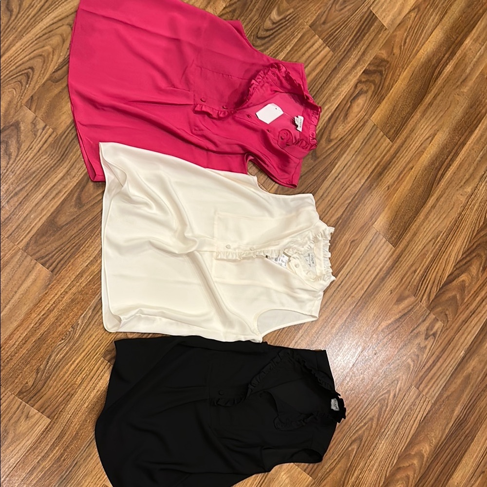 Lot of Three J Crew Sleeveless Blouses - Pink, Cream, and Black
